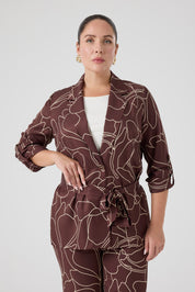 Desenli Pantolonlu Üçlü Takım Kahve