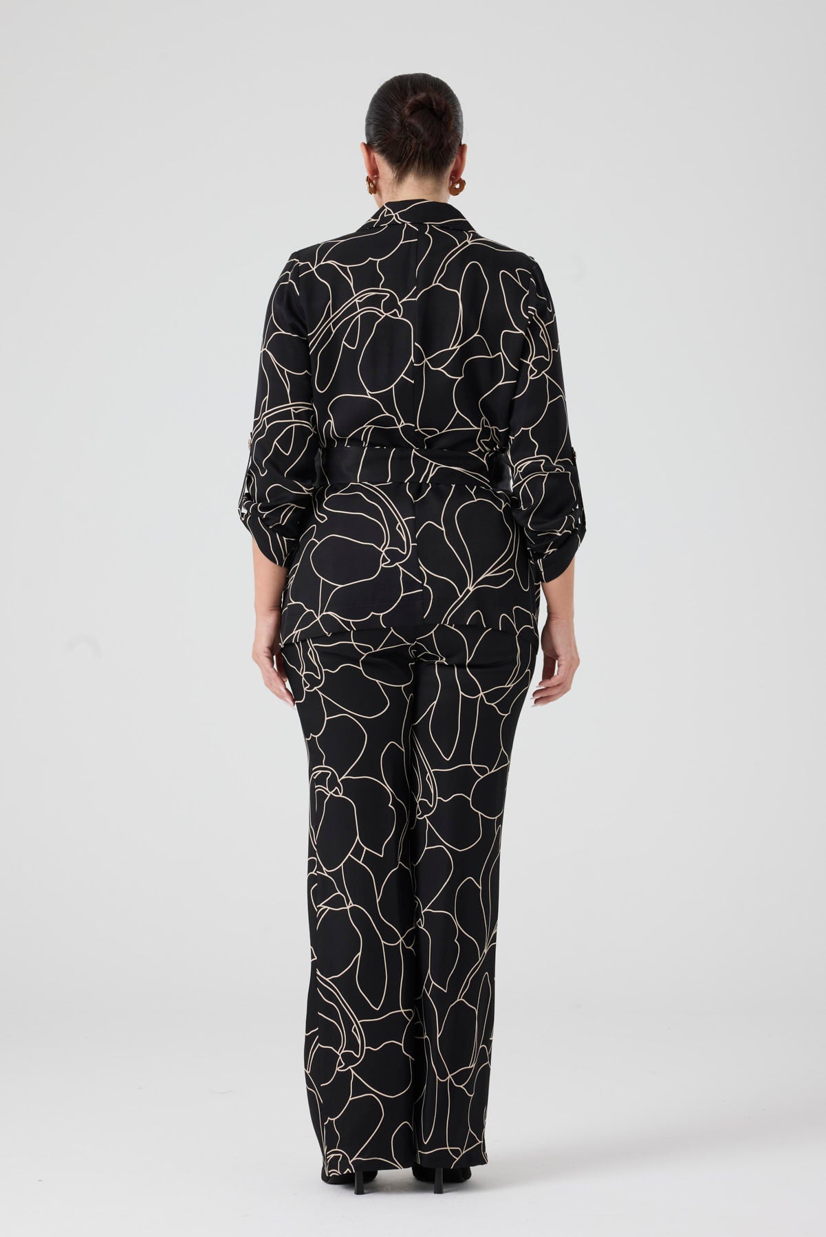 Desenli Pantolonlu Üçlü Takım Siyah