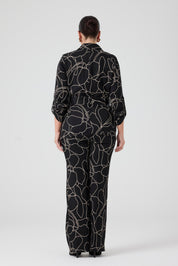 Desenli Pantolonlu Üçlü Takım Siyah