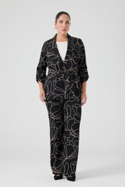 Desenli Pantolonlu Üçlü Takım Siyah