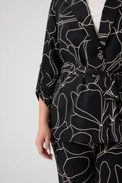 Desenli Pantolonlu Üçlü Takım Siyah