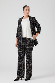 Desenli Pantolonlu Üçlü Takım Siyah