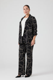Desenli Pantolonlu Üçlü Takım Siyah
