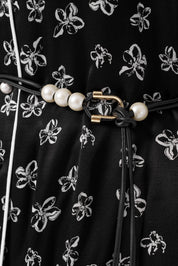 Çiçek Desenli Gömlek Etek Takım Siyah