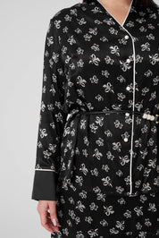 Çiçek Desenli Gömlek Etek Takım Siyah