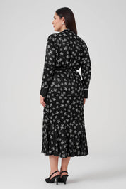 Çiçek Desenli Gömlek Etek Takım Siyah