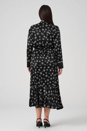 Çiçek Desenli Gömlek Etek Takım Siyah