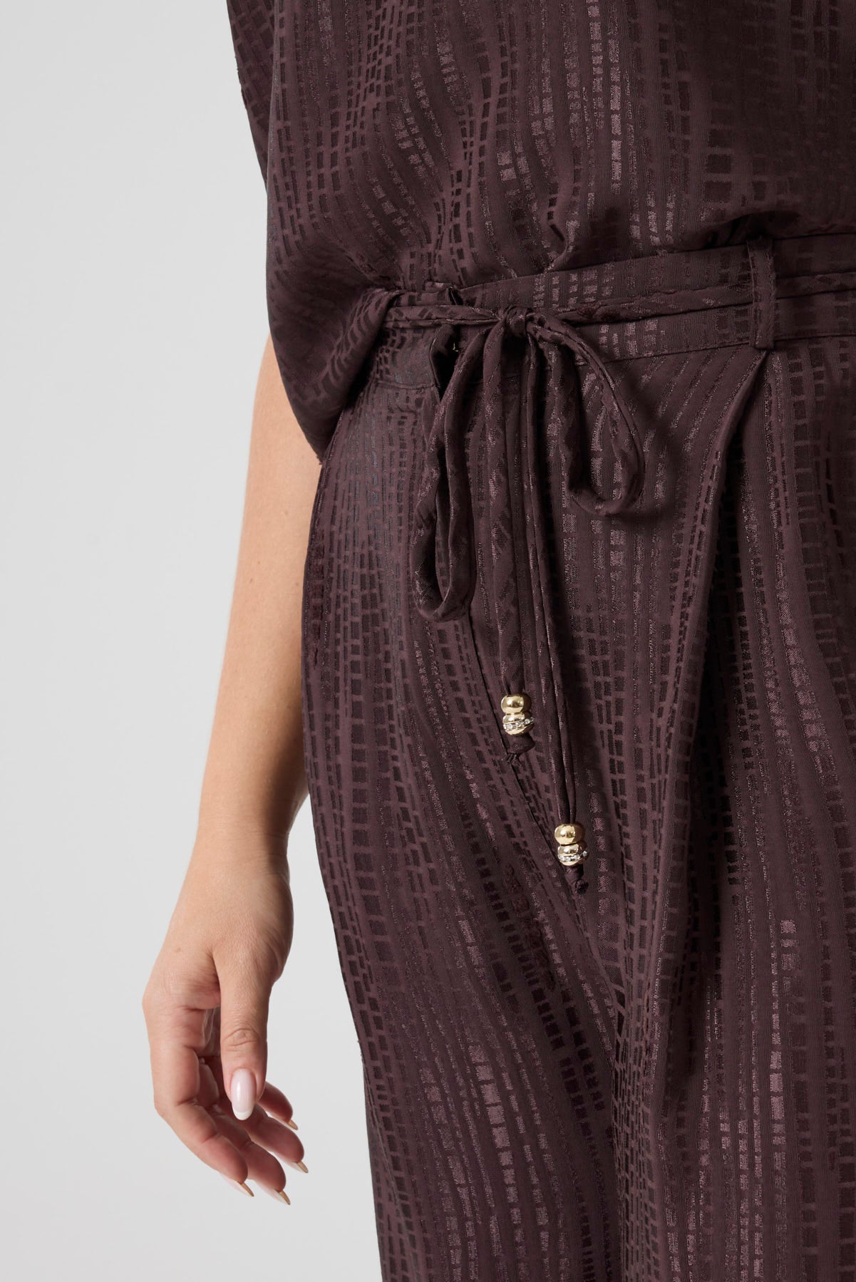 Jakarlı Floş Viskon Üçlü Takım Kahve