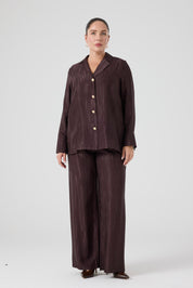 Jakarlı Floş Viskon Üçlü Takım Kahve