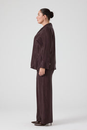 Jakarlı Floş Viskon Üçlü Takım Kahve