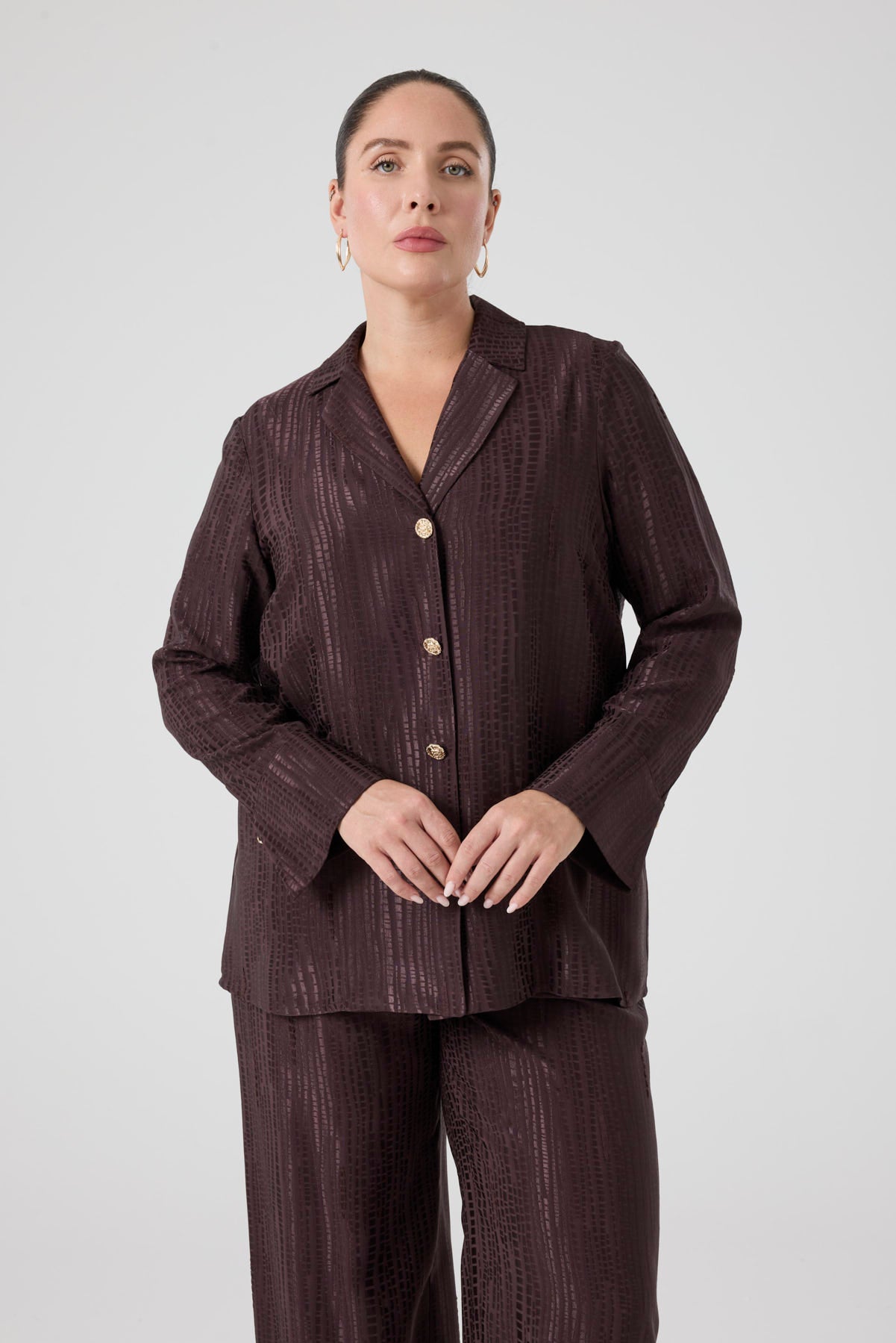 Jakarlı Floş Viskon Üçlü Takım Kahve