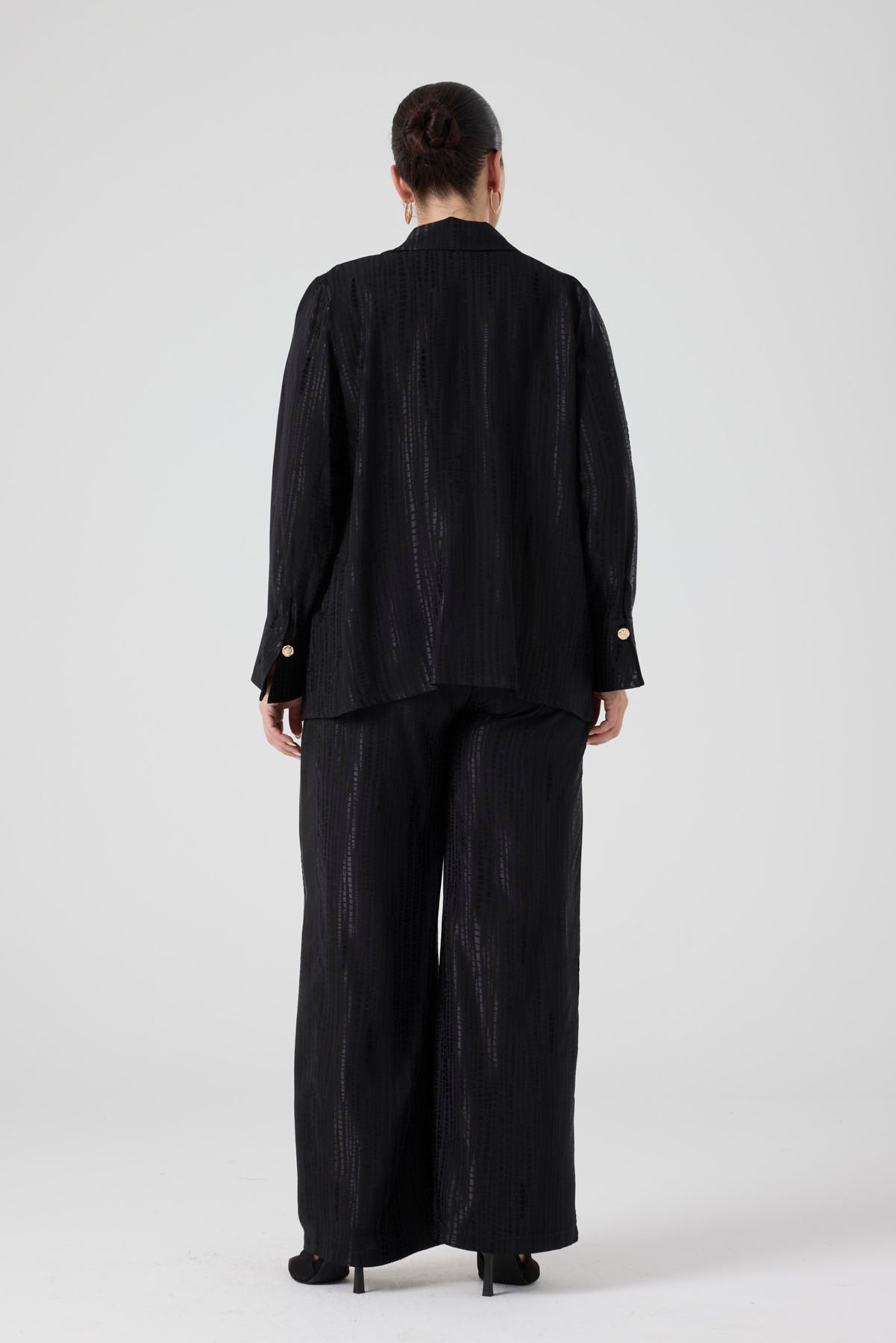 Jakarlı Floş Viskon Üçlü Takım Siyah