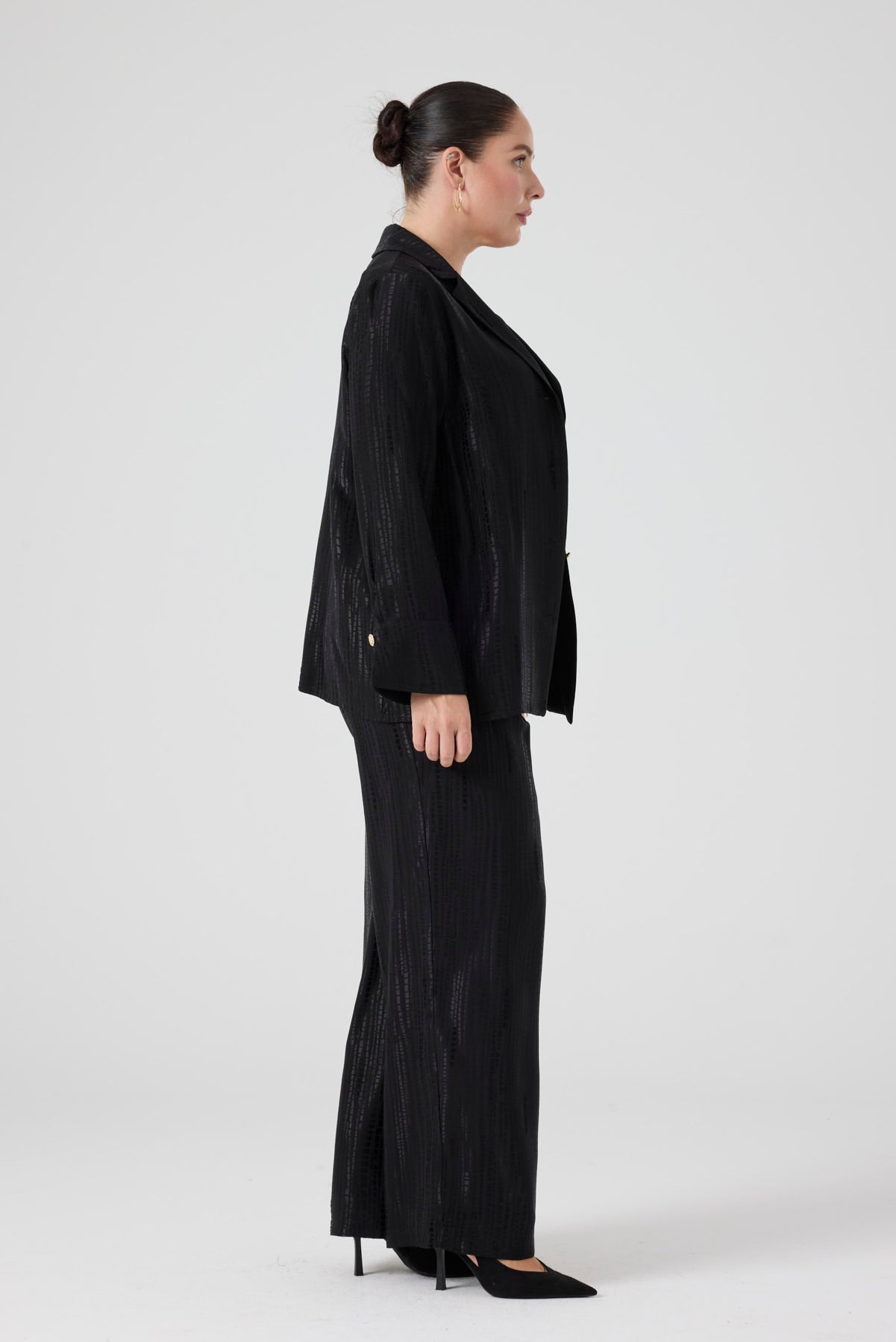 Jakarlı Floş Viskon Üçlü Takım Siyah