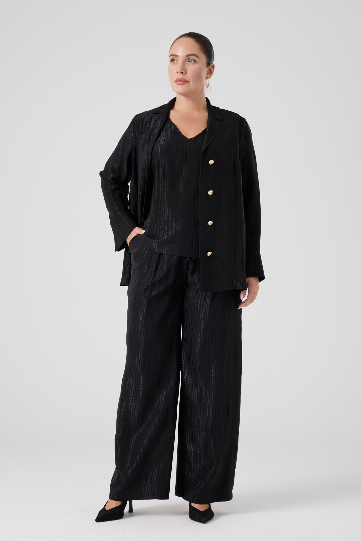 Jakarlı Floş Viskon Üçlü Takım Siyah