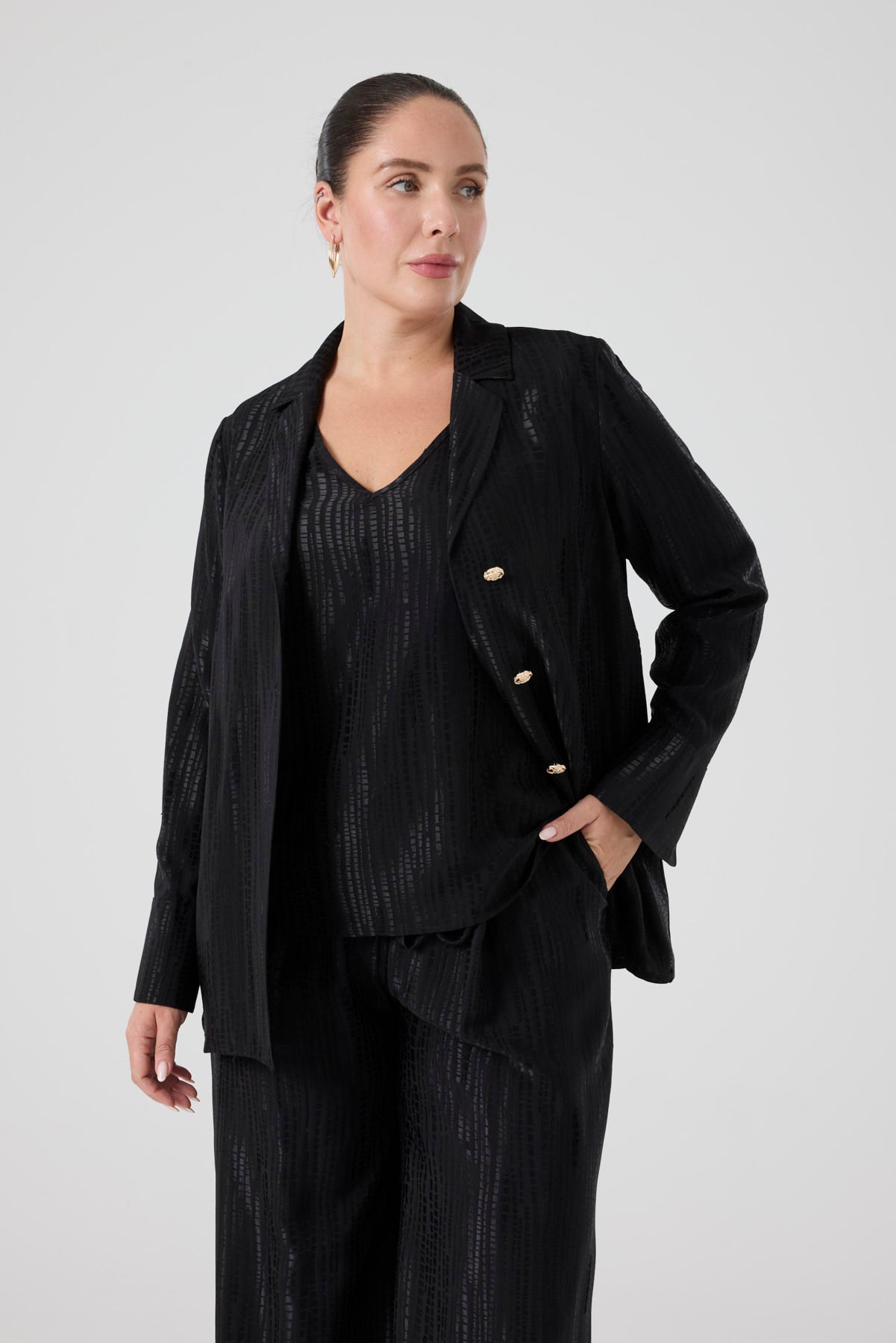 Jakarlı Floş Viskon Üçlü Takım Siyah