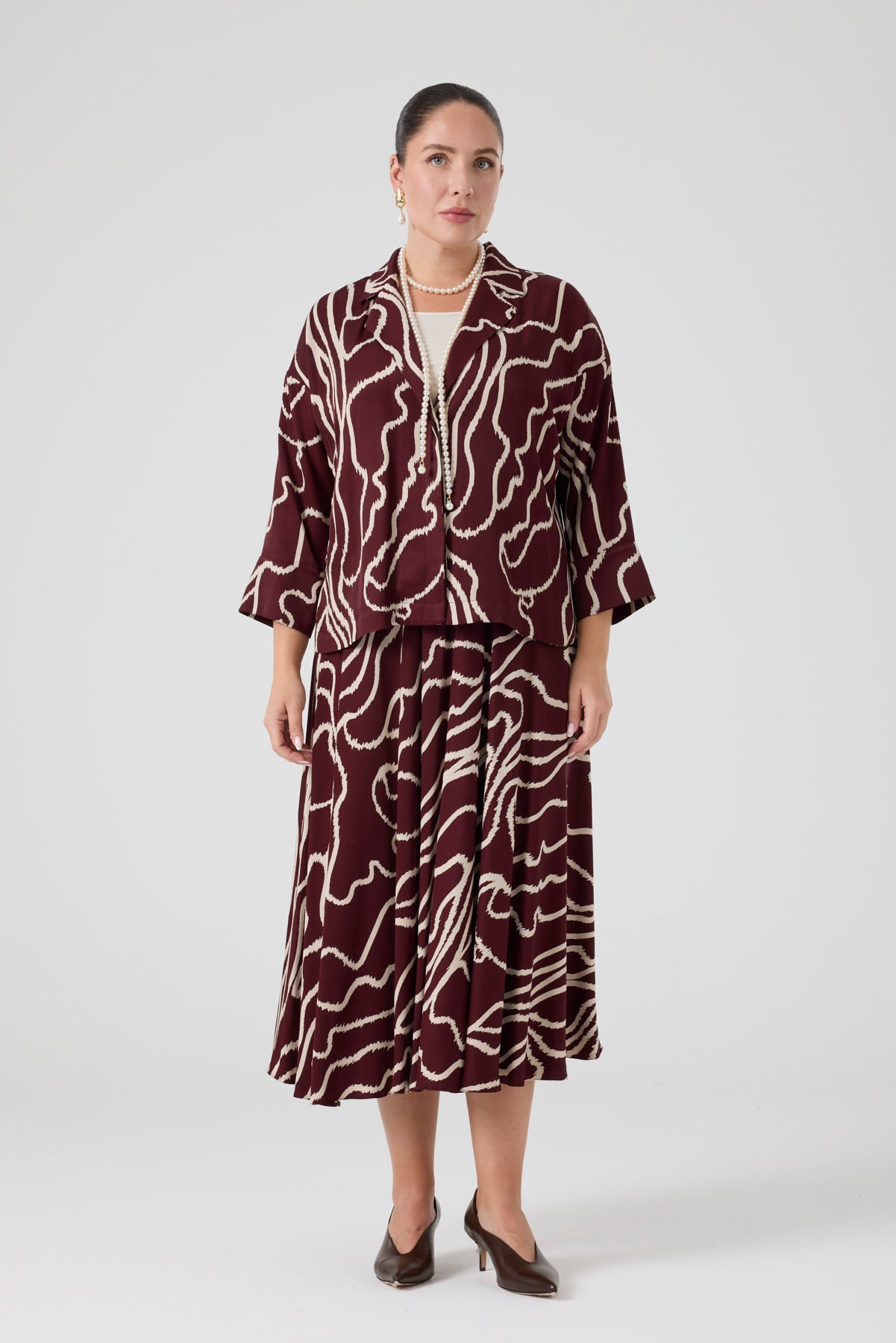 Desenli Üçlü Takım Bordo