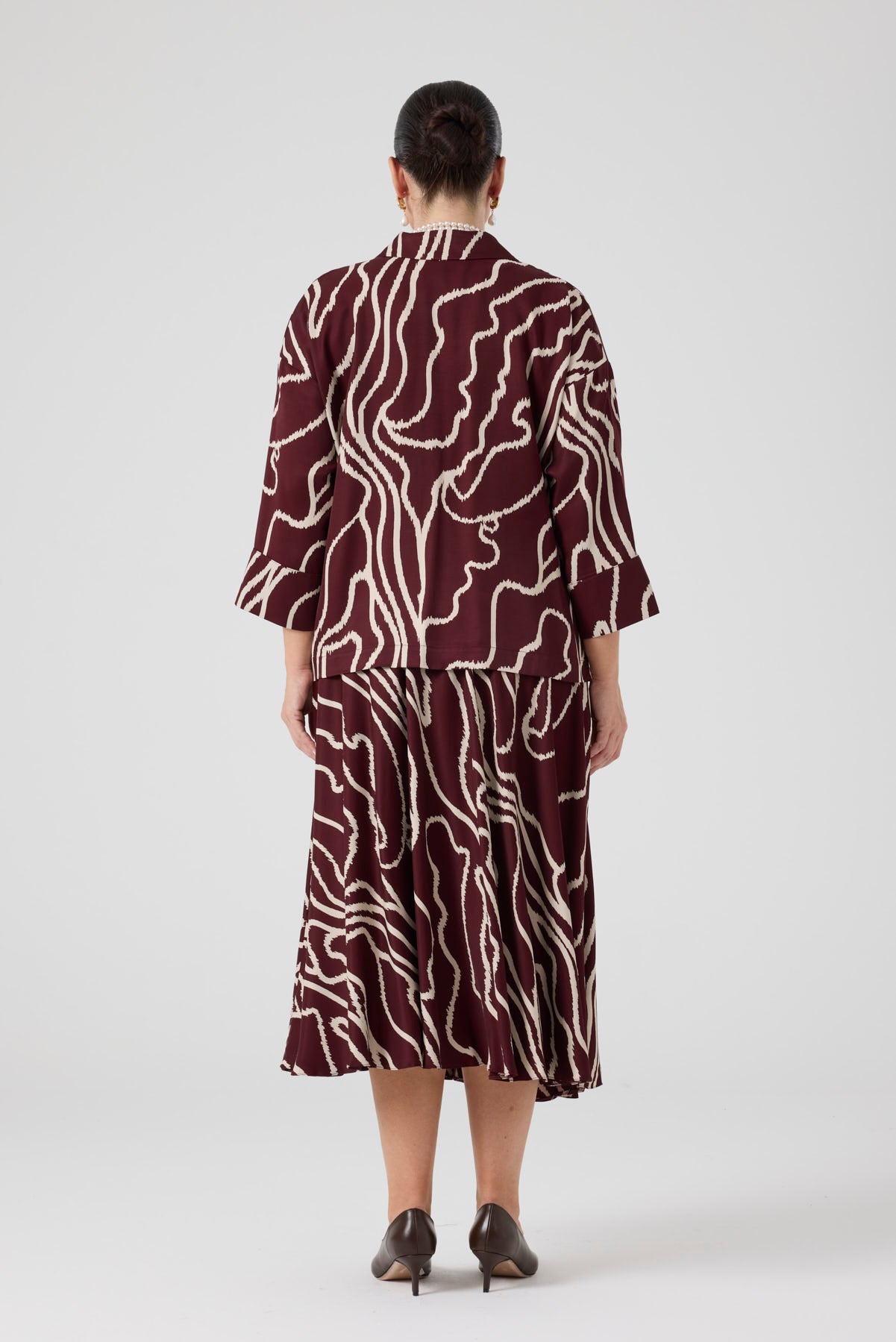 Desenli Üçlü Takım Bordo