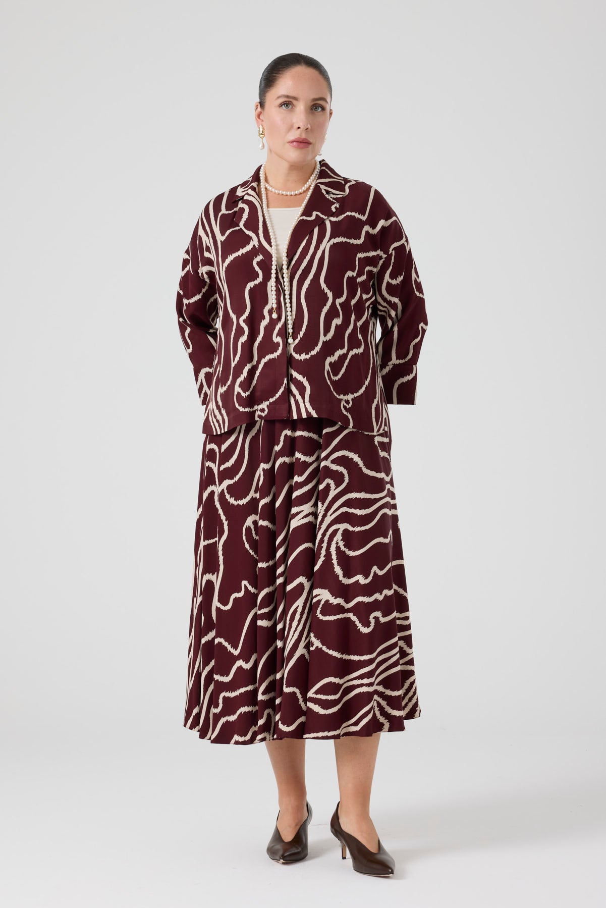 Desenli Üçlü Takım Bordo