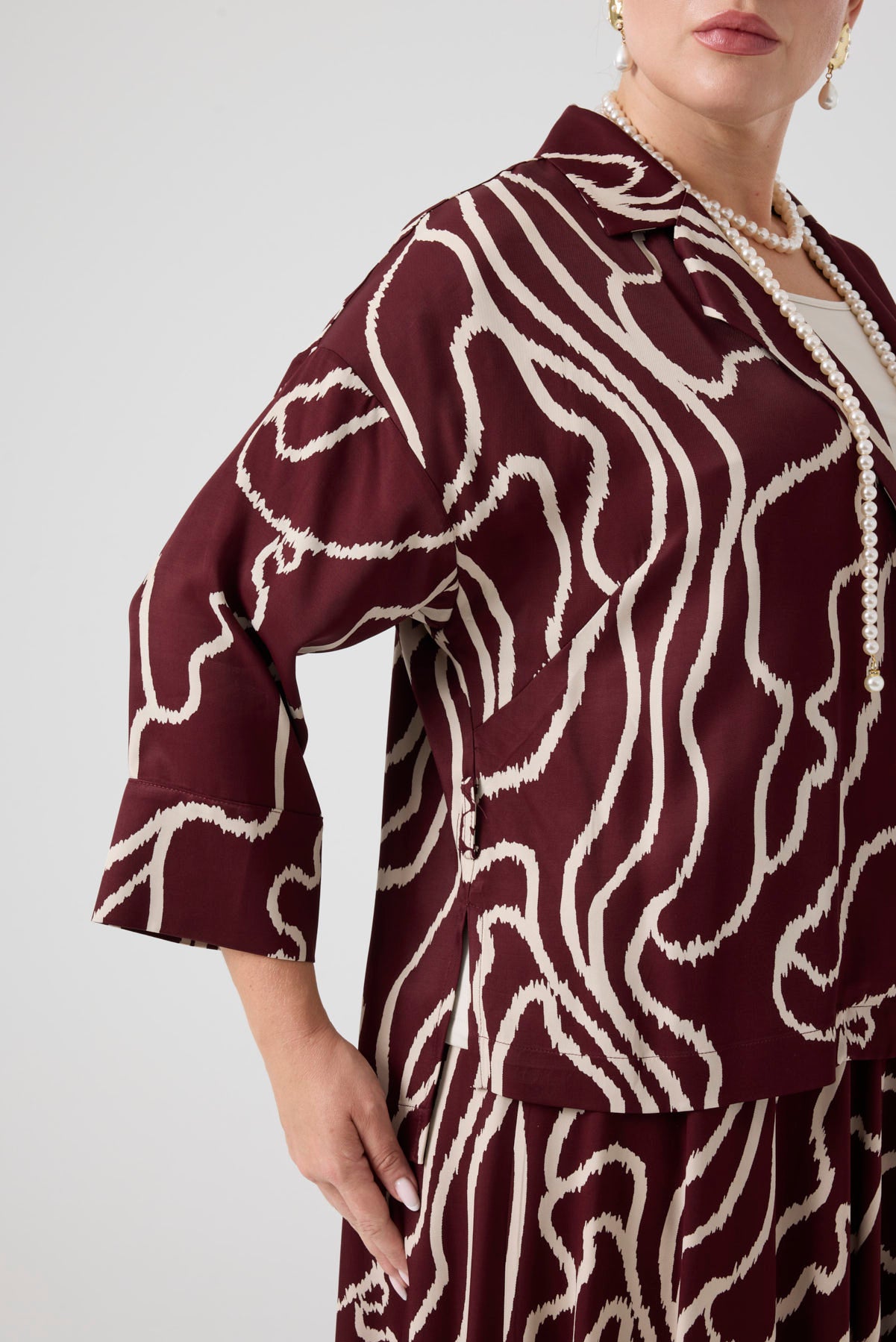 Desenli Üçlü Takım Bordo