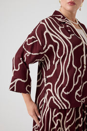 Desenli Üçlü Takım Bordo