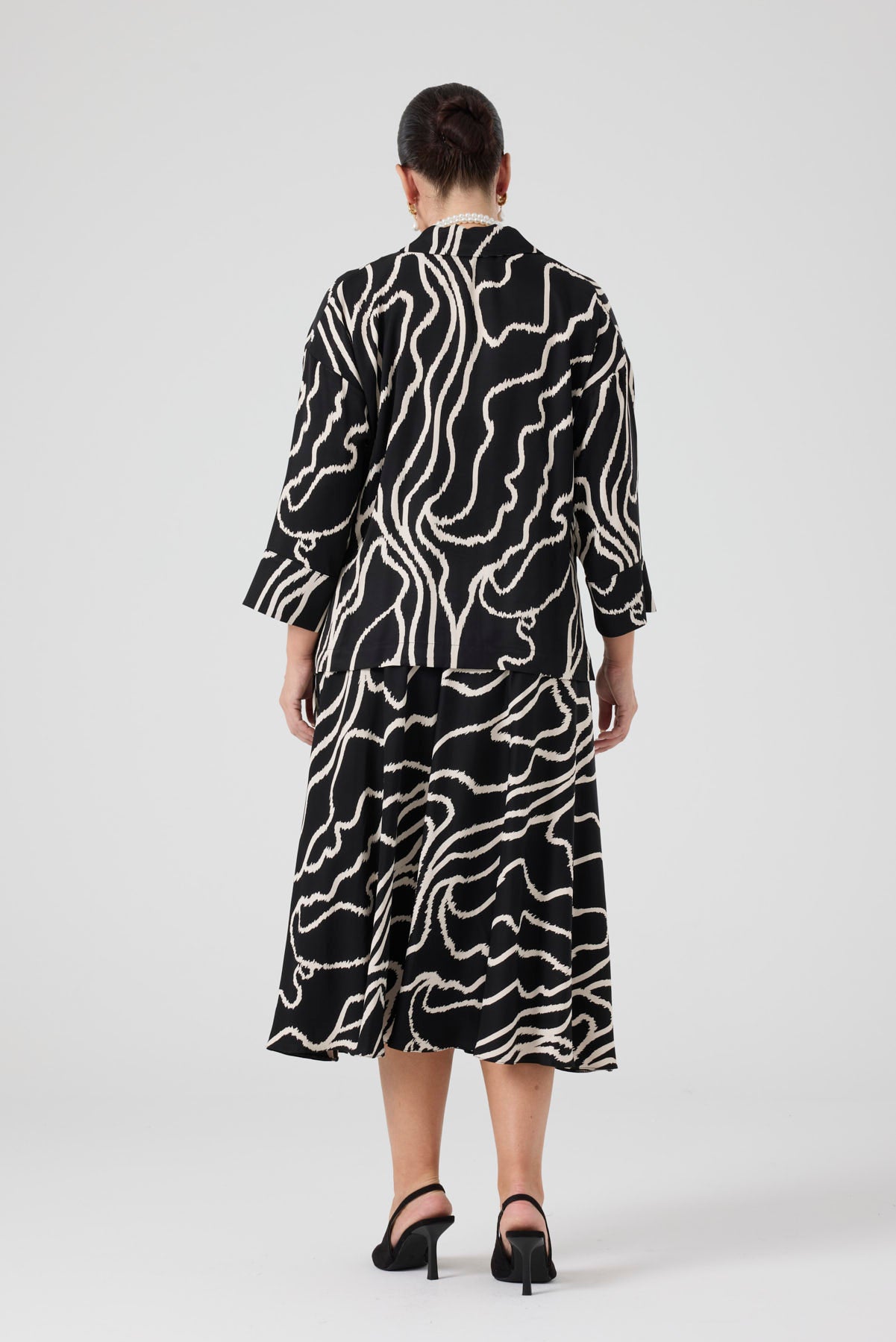 Desenli Üçlü Takım Siyah