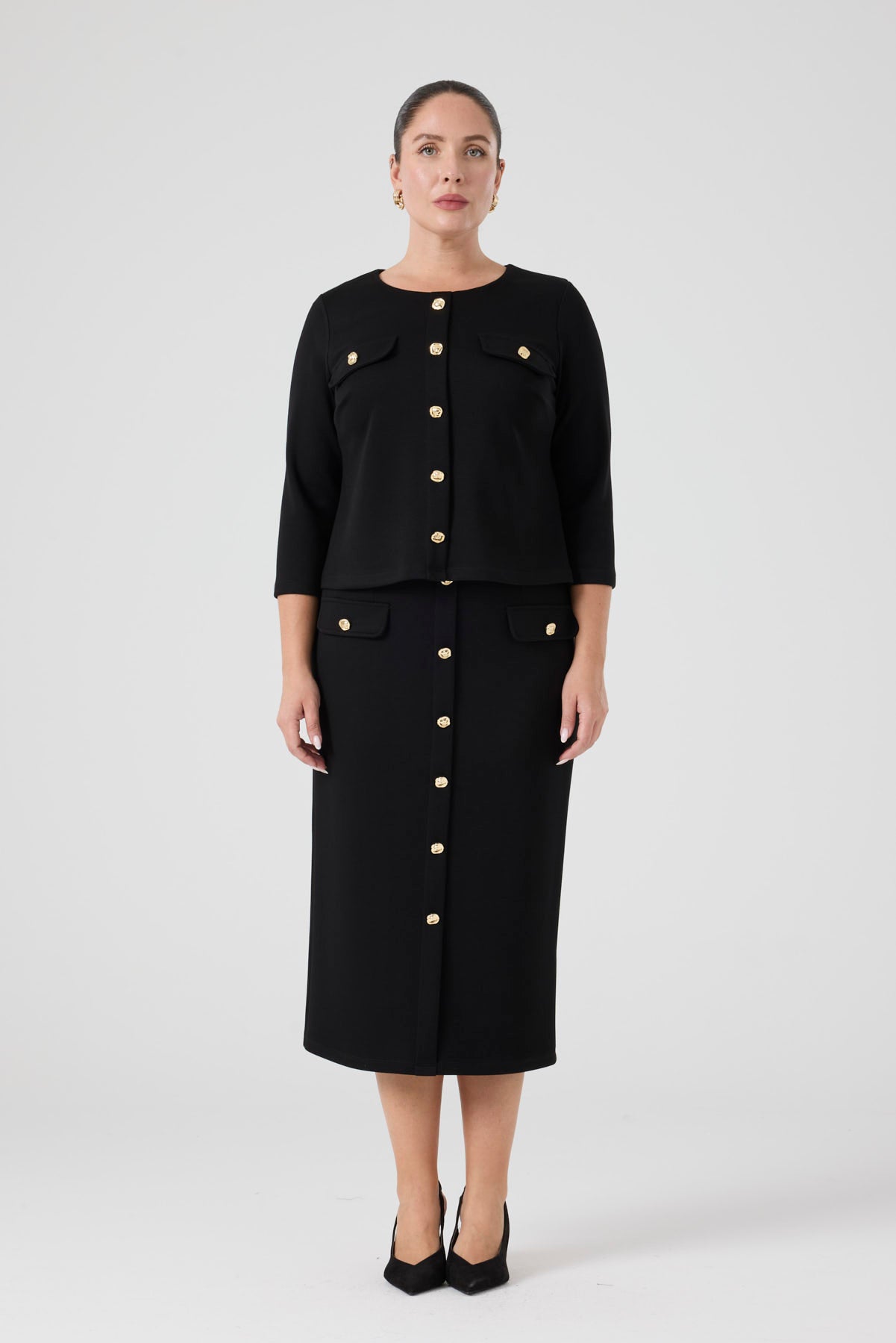 Düğme Detaylı Etek Bluz Takım