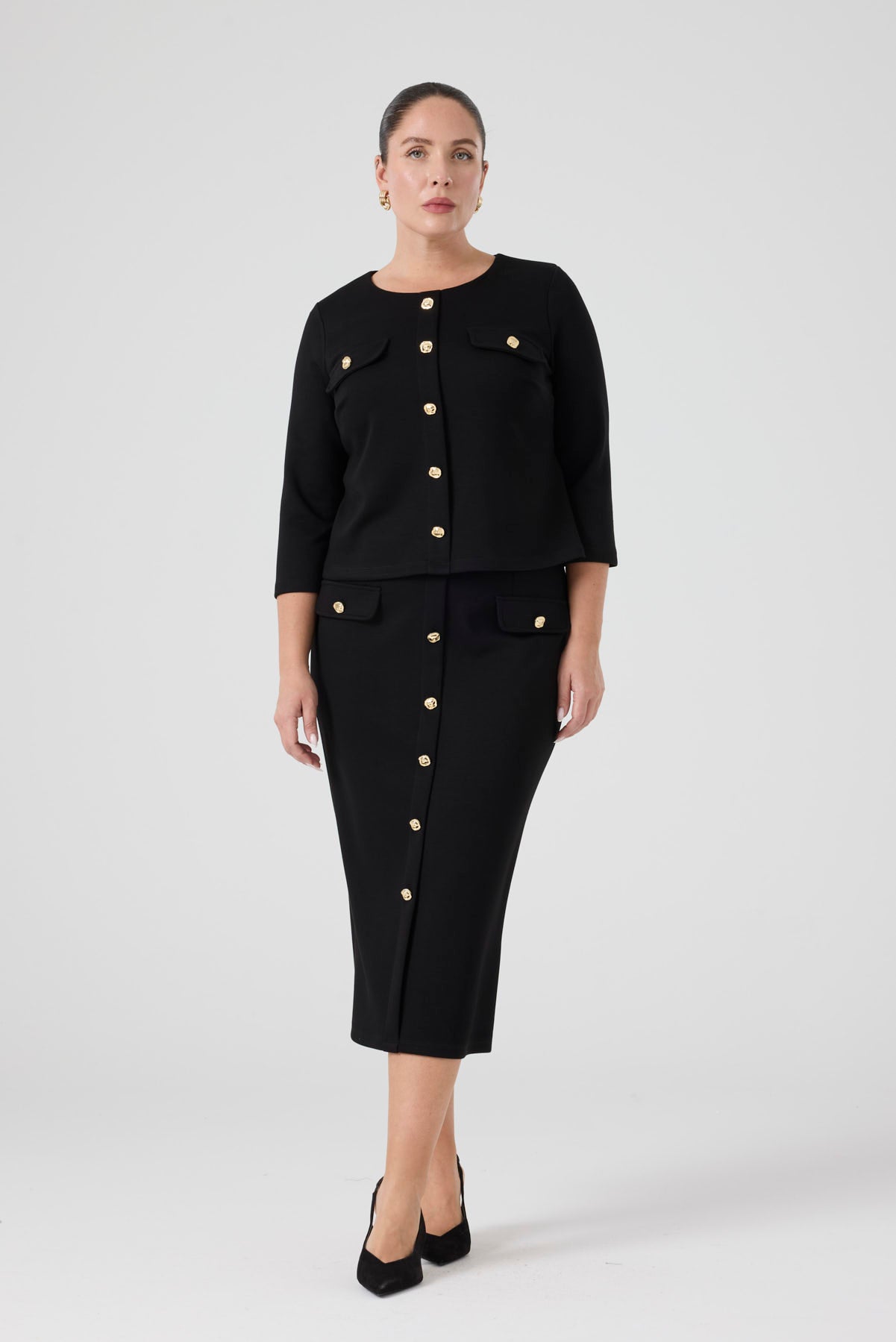 Düğme Detaylı Etek Bluz Takım