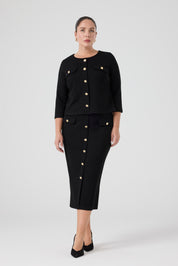 Düğme Detaylı Etek Bluz Takım