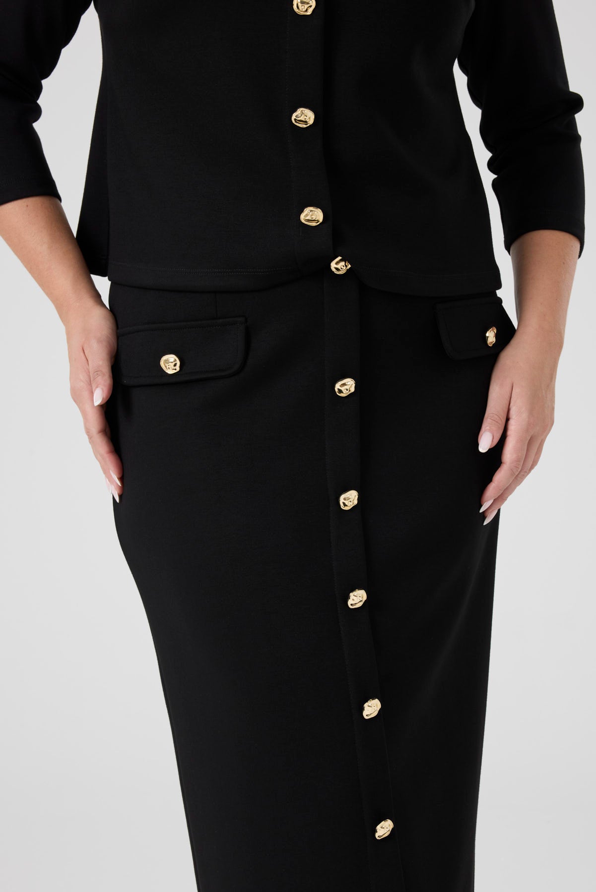 Düğme Detaylı Etek Bluz Takım