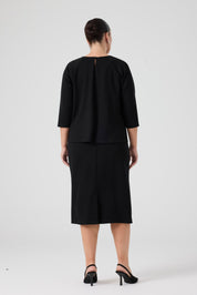 Yakası İşlemeli  Örme Etek Bluz Takım Siyah
