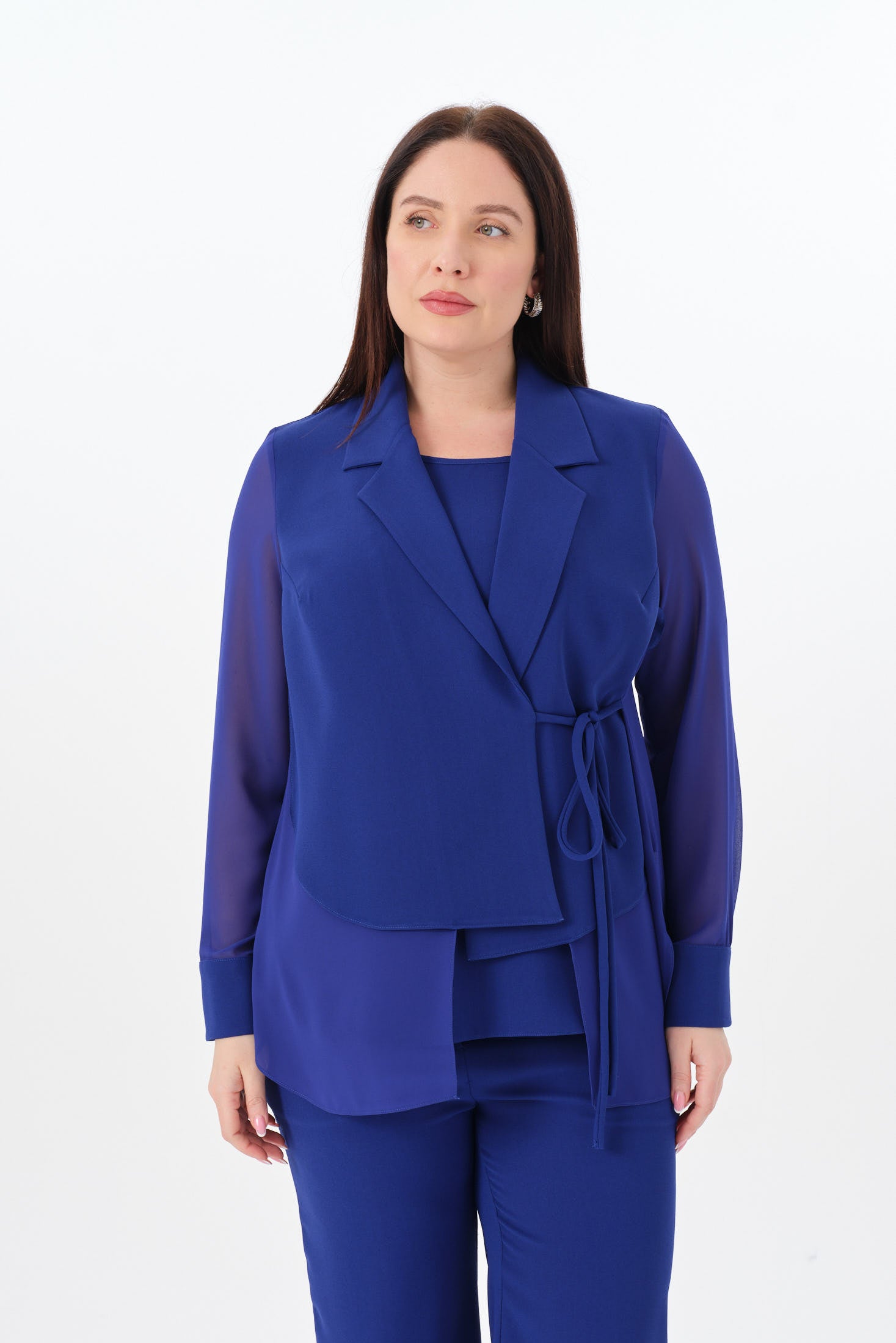 Şifon Garnili Bağlamalı Üçlü Takım  Sax