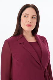 Şifon Garnili Bağlamalı Üçlü Takım  Vişne