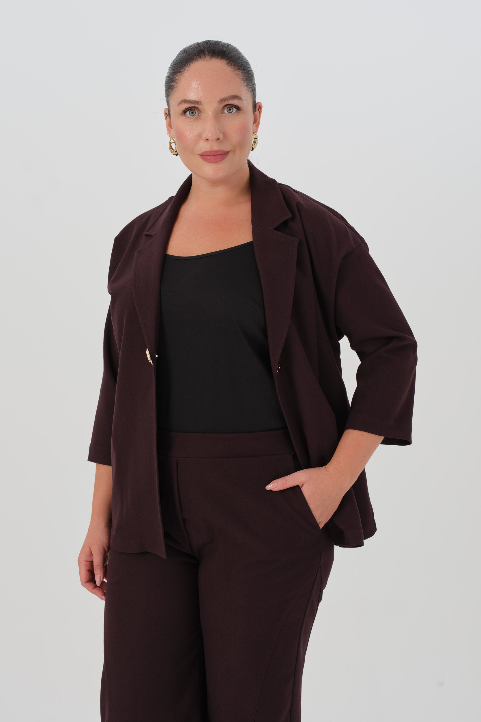Gabardin İkili Takım Mürdüm