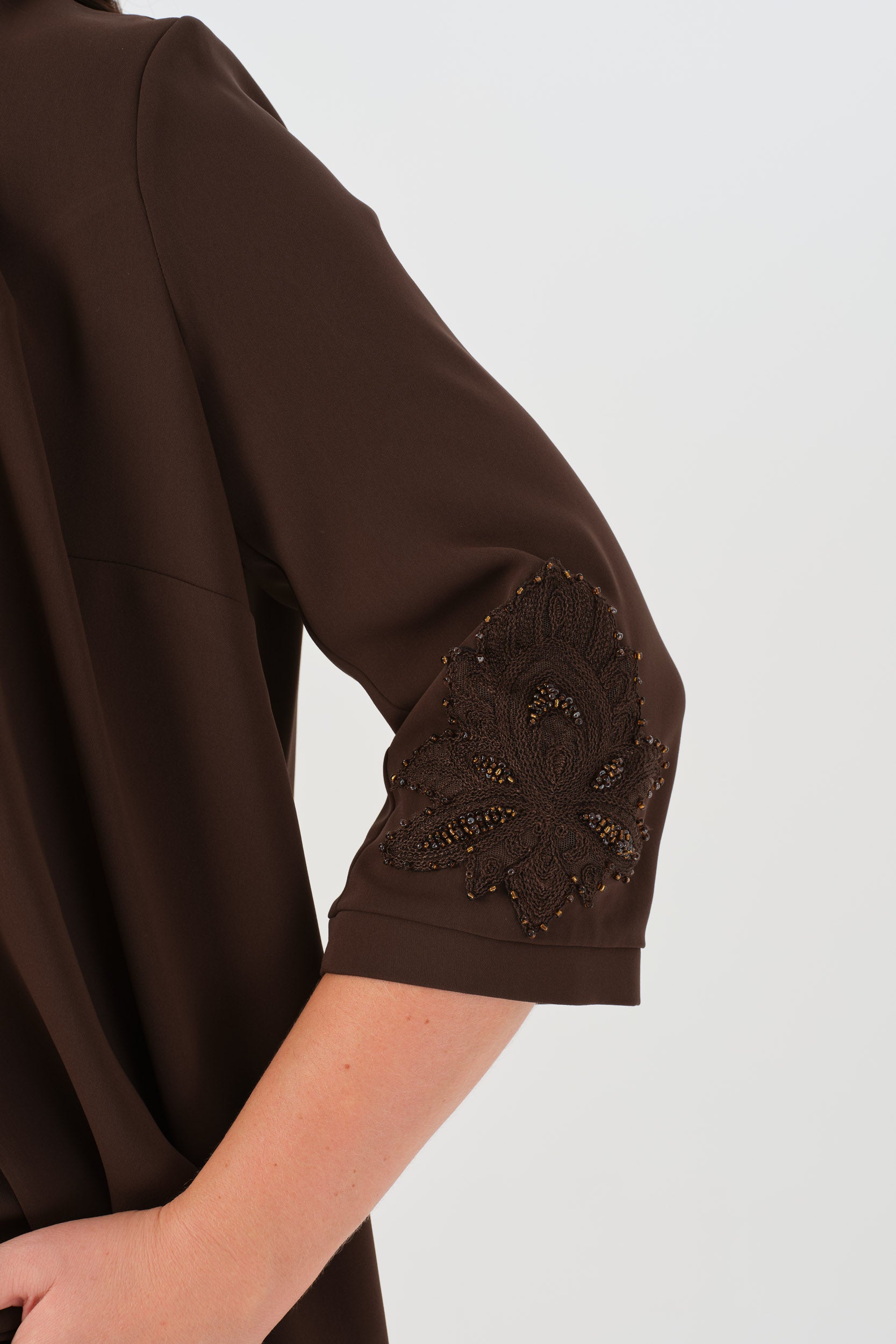 İşleme Detaylı Ceket Pantolon Üçlü Takım Kahverengi