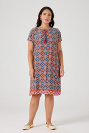 Desenli Viskon Elbise İndigo