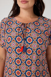 Desenli Viskon Elbise İndigo