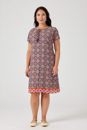 Desenli Viskon Elbise İndigo