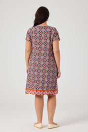 Desenli Viskon Elbise İndigo