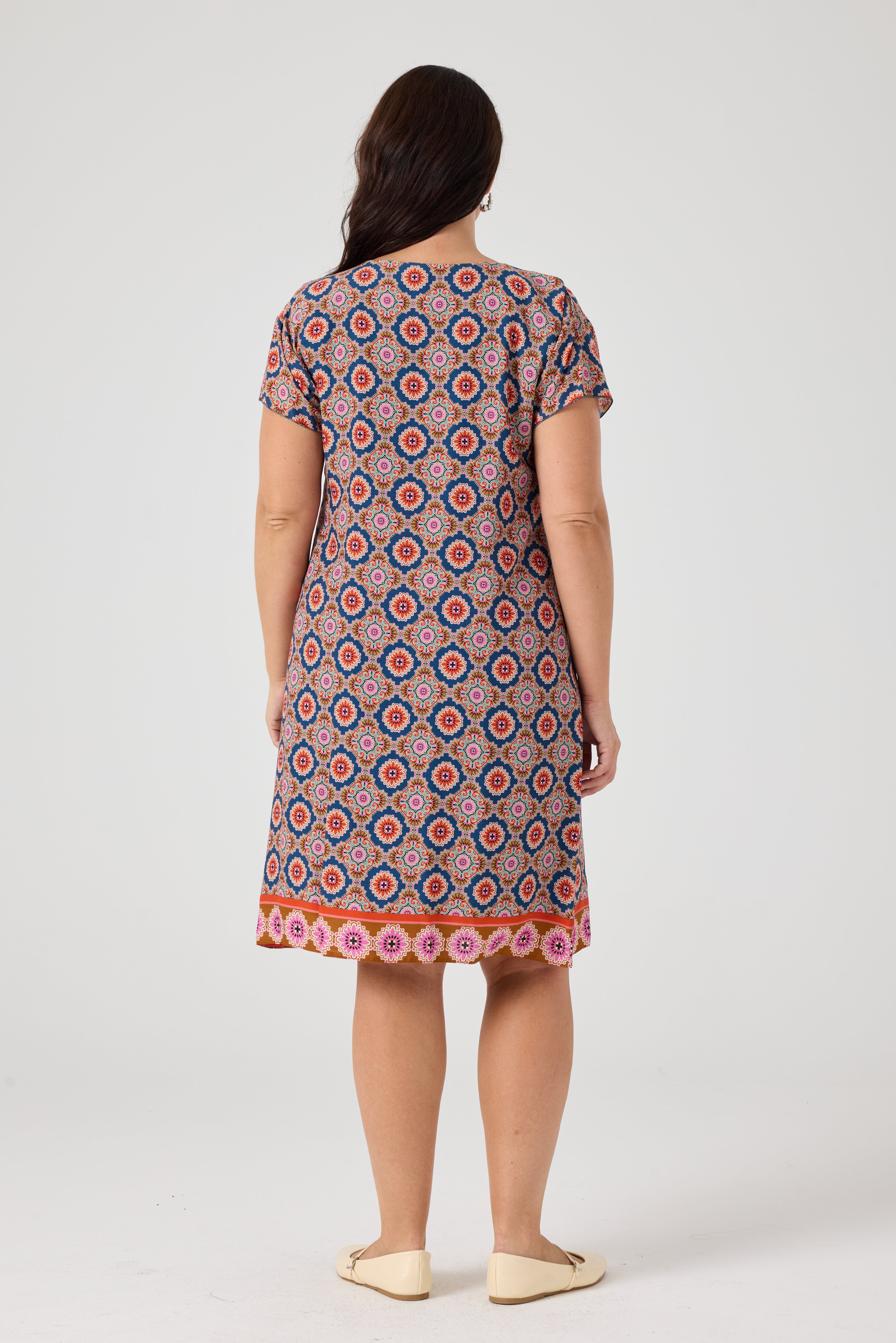 Desenli Viskon Elbise İndigo