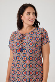 Desenli Viskon Elbise İndigo