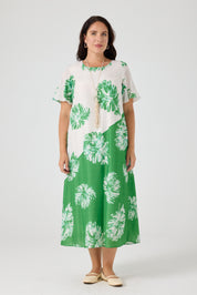 İki Renkli Rahat Koton Elbise Yeşil