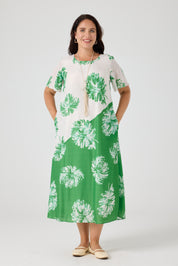 İki Renkli Rahat Koton Elbise Yeşil