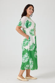 İki Renkli Rahat Koton Elbise Yeşil