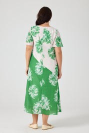 İki Renkli Rahat Koton Elbise Yeşil