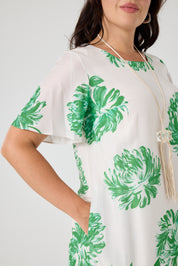 İki Renkli Rahat Koton Elbise Yeşil