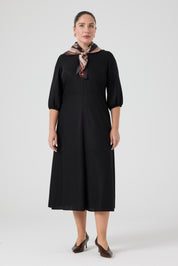 Fularlı Viskon Elbise Siyah