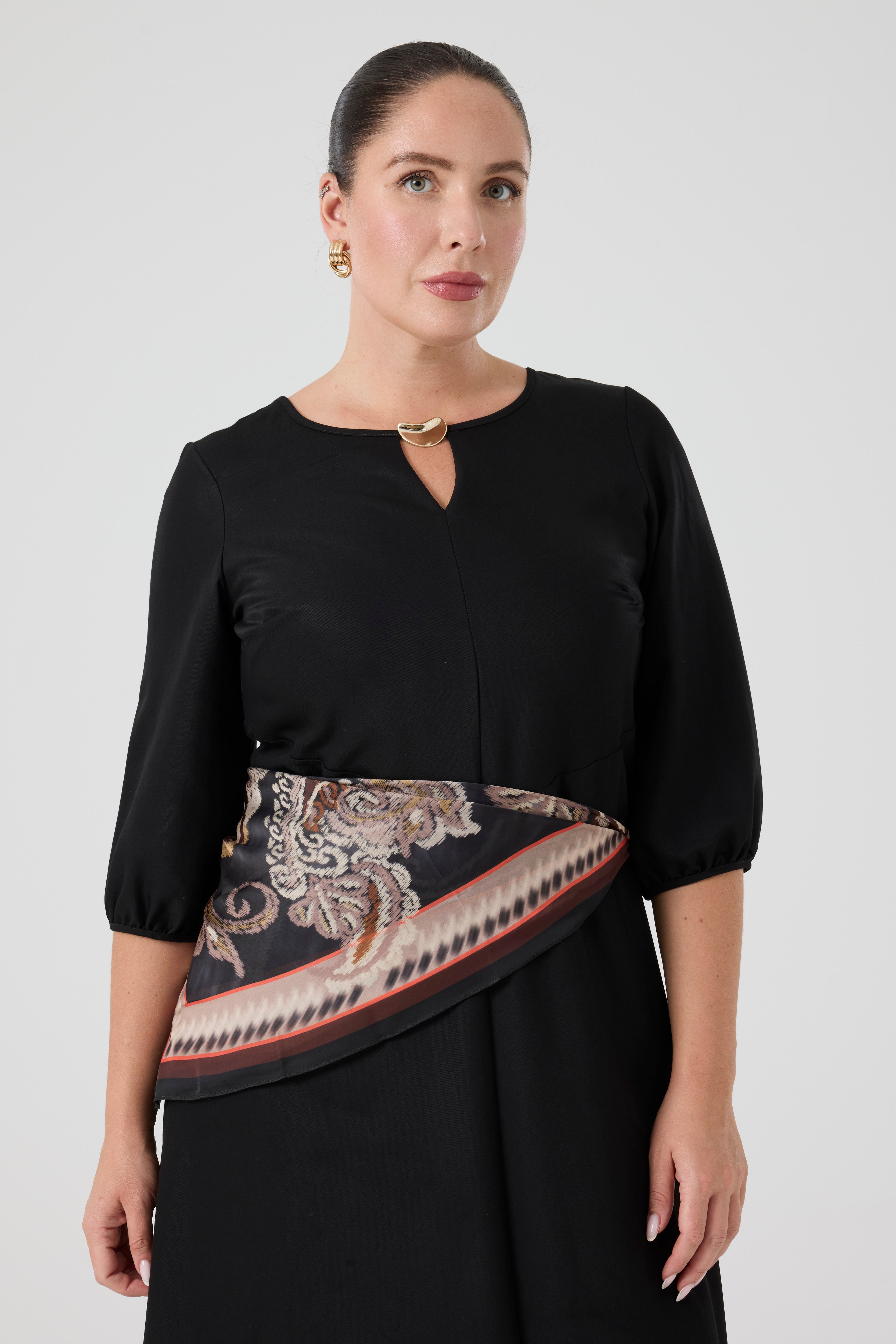 Fularlı Viskon Elbise Siyah