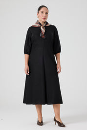 Fularlı Viskon Elbise Siyah