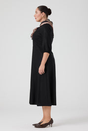 Fularlı Viskon Elbise Siyah