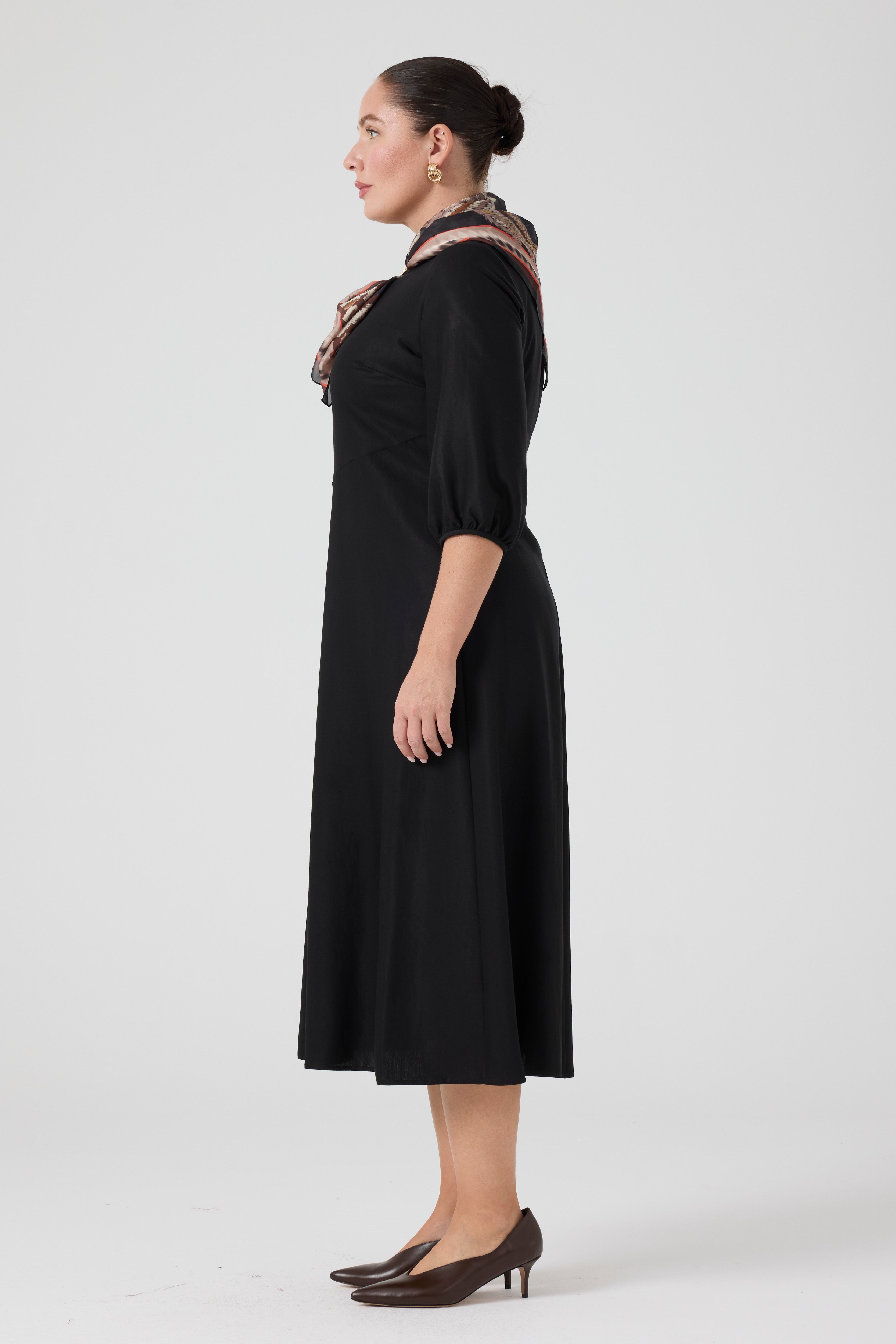 Fularlı Viskon Elbise Siyah